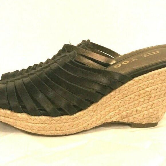 Me Too Sandals Open Toe Faux Leather Black Size 7M Y - Picture 5 of 8